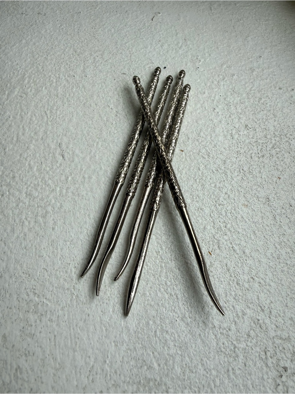 Silver Metal Decorative Cocktail Picks - Set of 5